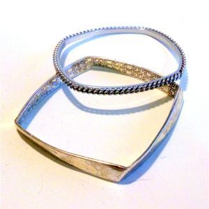 Lot of 2 Silver Tone Square Bangle Bracelets
